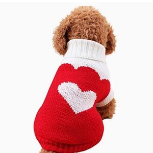 Adorable Red & White Heart Knit Dog Sweater – XS (Fits Dogs Up to ~10 lbs)